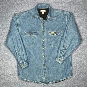 Carhartt S115DST Fleece Lined Denim Shirt Jacket Mens Medium Blue Snap Front